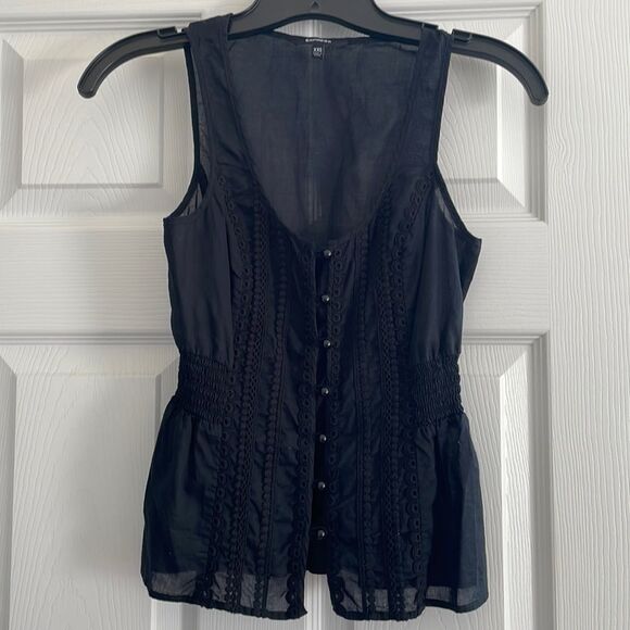 Black peplum button up tank top - Picture 1 of 5